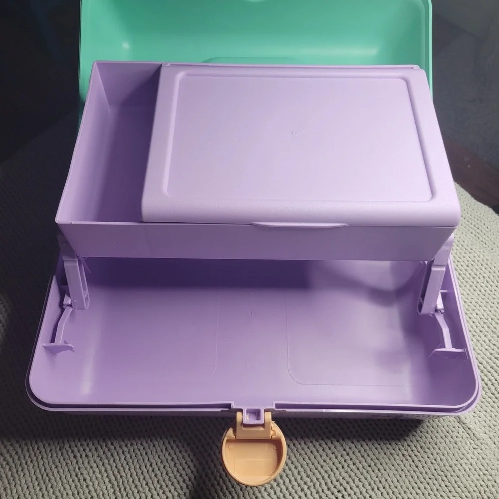 Vintage Caboodles Makeup Case Organizer Teal Lavender Pastel Mirror Storage Box